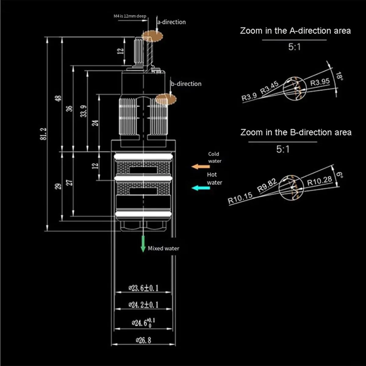 Fits for Thermostatic Shower Valve,Thermostatic Spool,Brass Replacement Thermostatic Shower Mixer Valves Bar Repair Kits