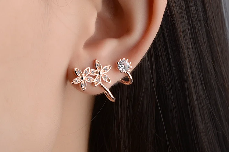 New Arrival Hot Sell Fashion Flower CZ Zircon 925 Silver Needle Ladies Stud Earrings Female Jewelry Gift Drop Shipping