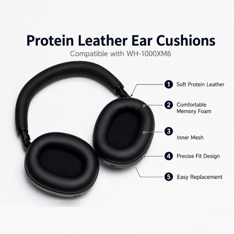 Protein-Leder-Ohrpolster-Paar für WH-1000XM6 für den täglichen Pendelverkehr und den Bürogebrauch E74A – Detail 4