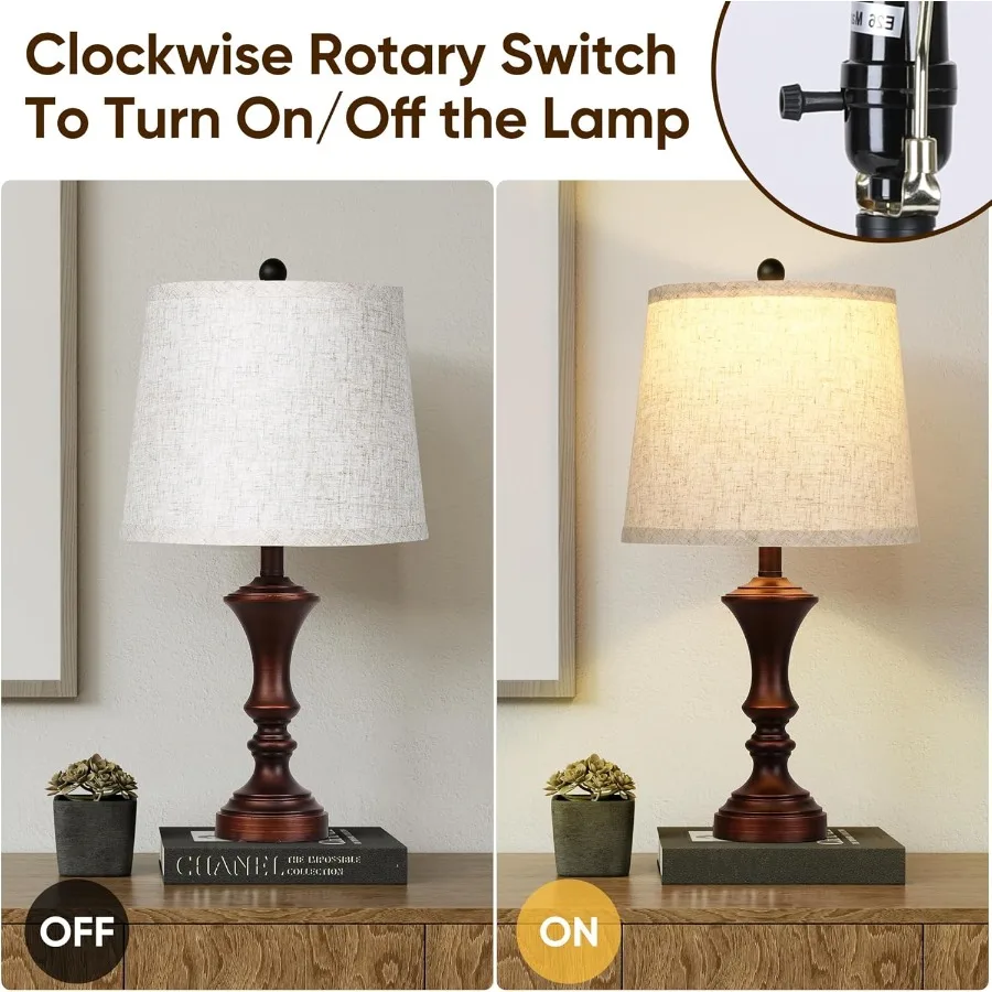 Retro Table Lamps Set of 2 Nightstand Lamp for Bedroom Vintage Rustic Table Lamps for Living Room Traditional Nightstand Bedsid