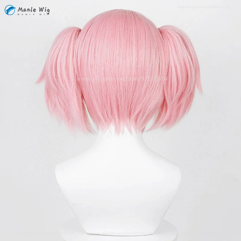 Parrucca Cosplay Anime Madoka Kaname di alta qualità da donna 30cm rosa corto con Clip di coda di cavallo capelli sintetici resistenti al calore + cappuccio per parrucca