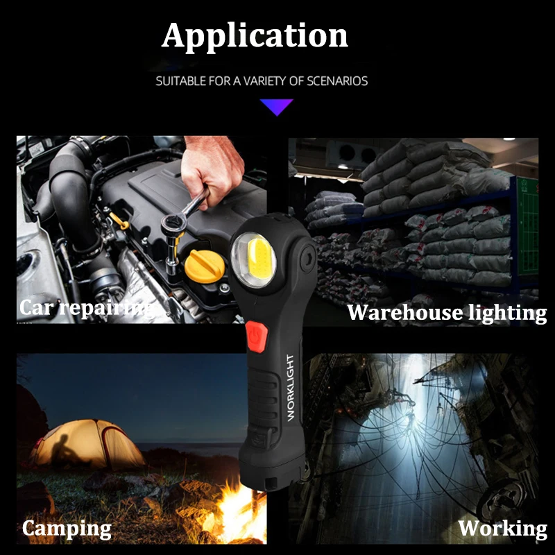 Multi-functional XPE+COB Work Light USB Rechargeable 7 Modes Tail Strong Magnetic Flashlight 360 degree rotating Outdoor Hiking