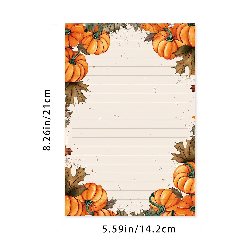 50 Sheets,Retro Pumpkin -themed Writing Paper, Lined, Glue-free, Perfect For Notebooks, Memos, And Stickers