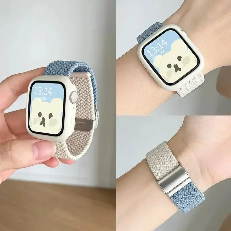 حافظة + حزام لسلسلة ساعات أبل 9 8 7 45 مللي متر 41 مللي متر باند SE 6 5 4 44 مللي متر 40 مللي متر حزام كوريا نايلون iwatch Ultra 2 49 مللي متر
