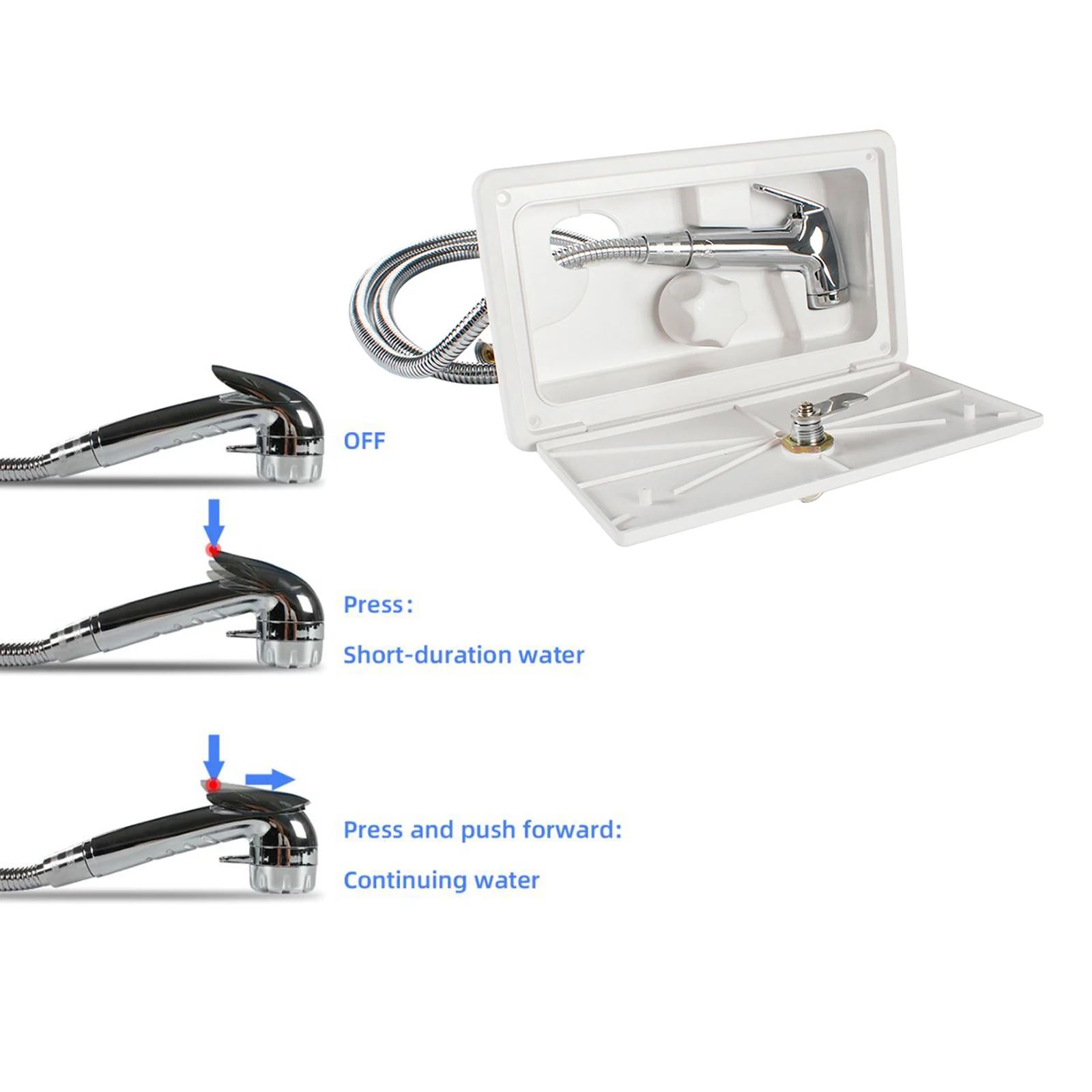 RV Camper Shower Box with Key Lock Diverter Valve ABS Housing Handheld Shower Head Holder Hose for Travel Trailer Exterior