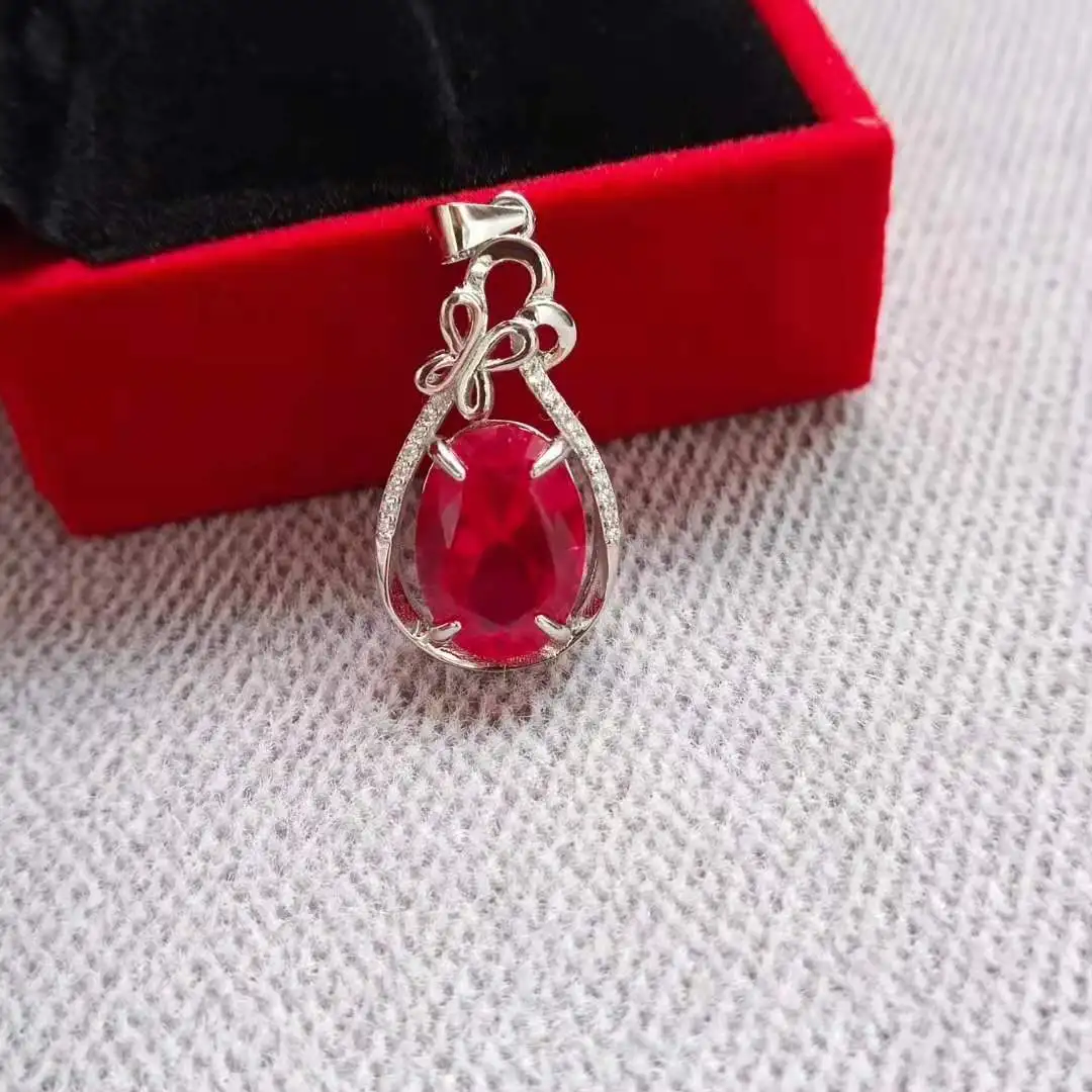 Pigeon blood ruby Red corundum Necklace Pendant 925 Silver women's pendant pop jewelry 10x14mm