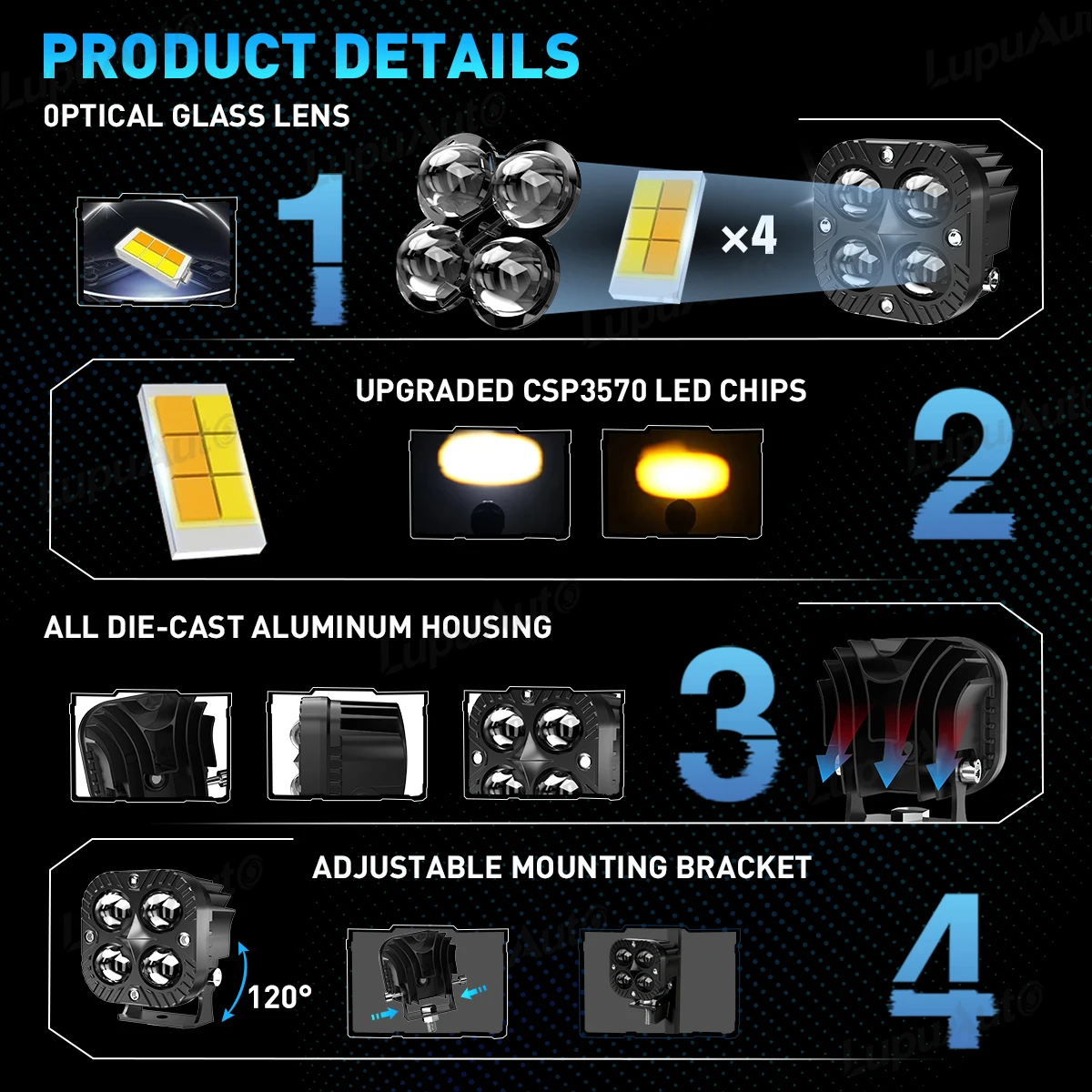 3 بوصة دراجة نارية صغيرة Led ضوء العمل مربع سيارة أصفر أبيض الأضواء 12 فولت 24 فولت لسيارة الأصفر الضباب مصباح 4x4 قبالة الطريق الضباب مصباح