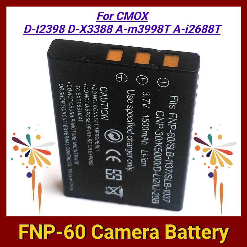 Bateria da câmera FNP-60 3.7V 1500mAh para CMOX D-I2398 D-X3388 A-m3998T A-i2688T