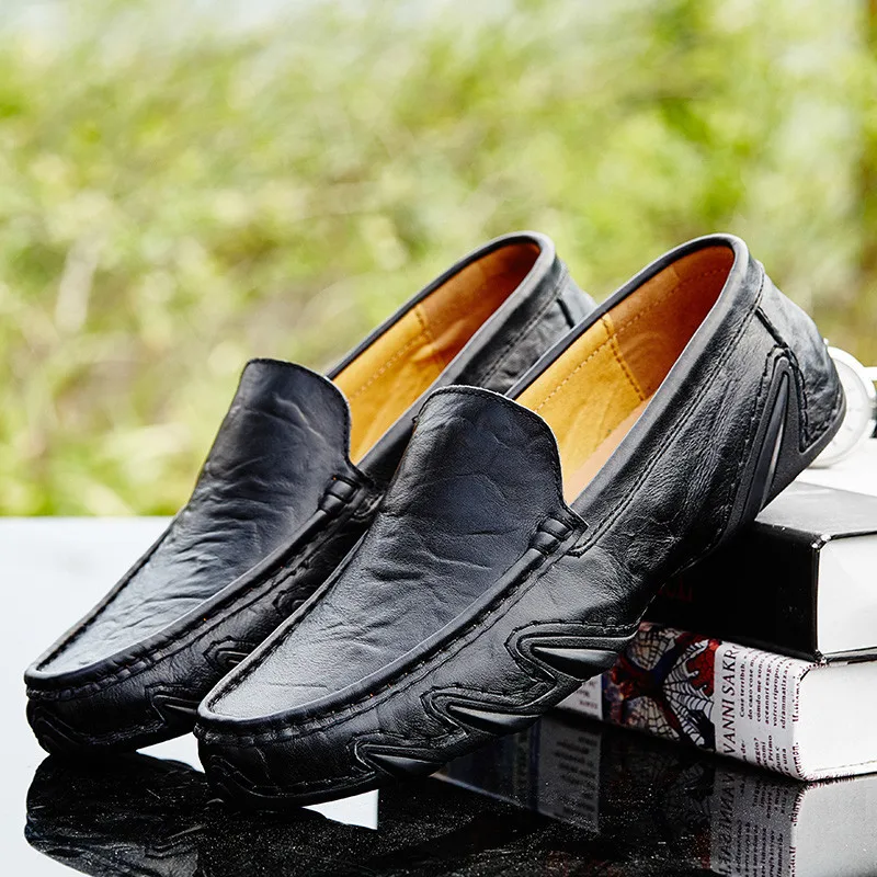 Genuine Leather Men Casual Shoes Brand 2024 Italian Men Loafers Moccasins Breathable Slip on Black Driving Shoes Plus Size 37-47