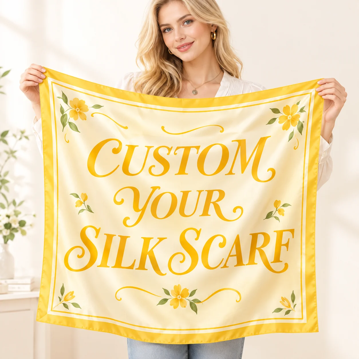 10pcs Custom silk scarf Luxurious lady's scarf, privately designed, custom with exclusive pattern LOGO. business gift