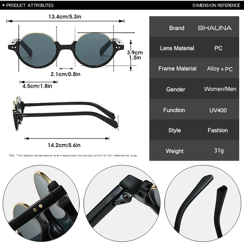 SHAUNA New Semi-Metal Round Women Sunglasses Vintage Rivets Punk Men Trending Gradient Shades UV400 Sun Glasses