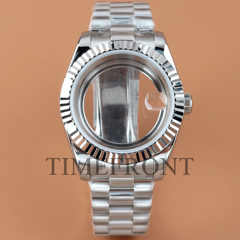 36/39mm NH35 Fluted Watches Case President Bracelet Bezel Stainless Steel For Datejust Seiko Fit NH35 NH36 Movement 28.5mm Dial