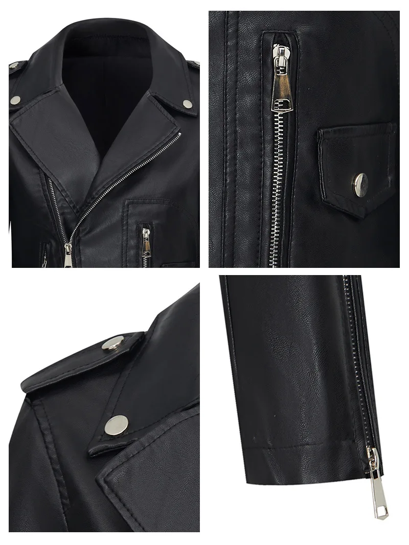 Chaqueta negra de cuero PU para mujer, abrigo ajustado de manga larga con cremallera para motocicleta, prendas de vestir exteriores de piel sintética para primavera y otoño