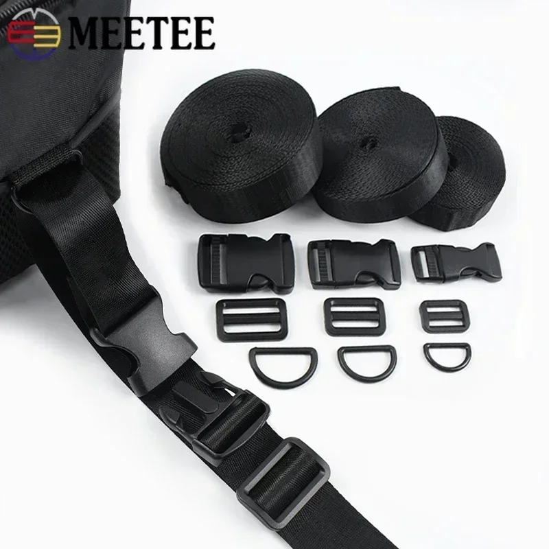 20-38mm Bag Strap Repair Combination Plastic Buckles Black Nylon Webbing Release Buckle Slider Clip D Ring Hook for Dog Collar