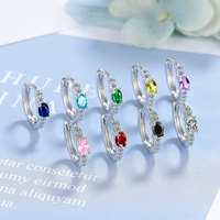 925 Sterling Silver Simple Multi-color Oval Zircon Diamond Earrings Anniversary Birthday Wedding Party Gift