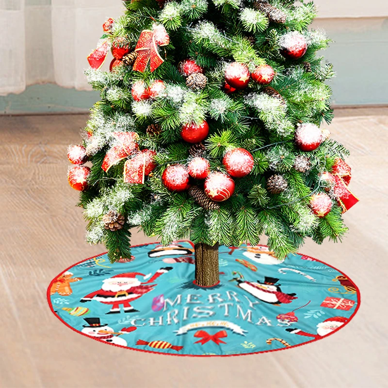 1pc Christmas Tree Skirt 90CM Round Printed Xmas Tree Bottom Decorations Elk Snowman Mat Tree Foot Atmosphere Decor Party Supply