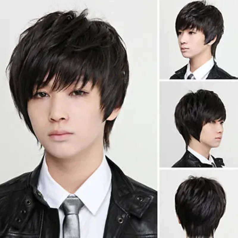 

> > > 2018 Korean Fashion Handsome Men& # x27;s Short Bla Human Hair wig