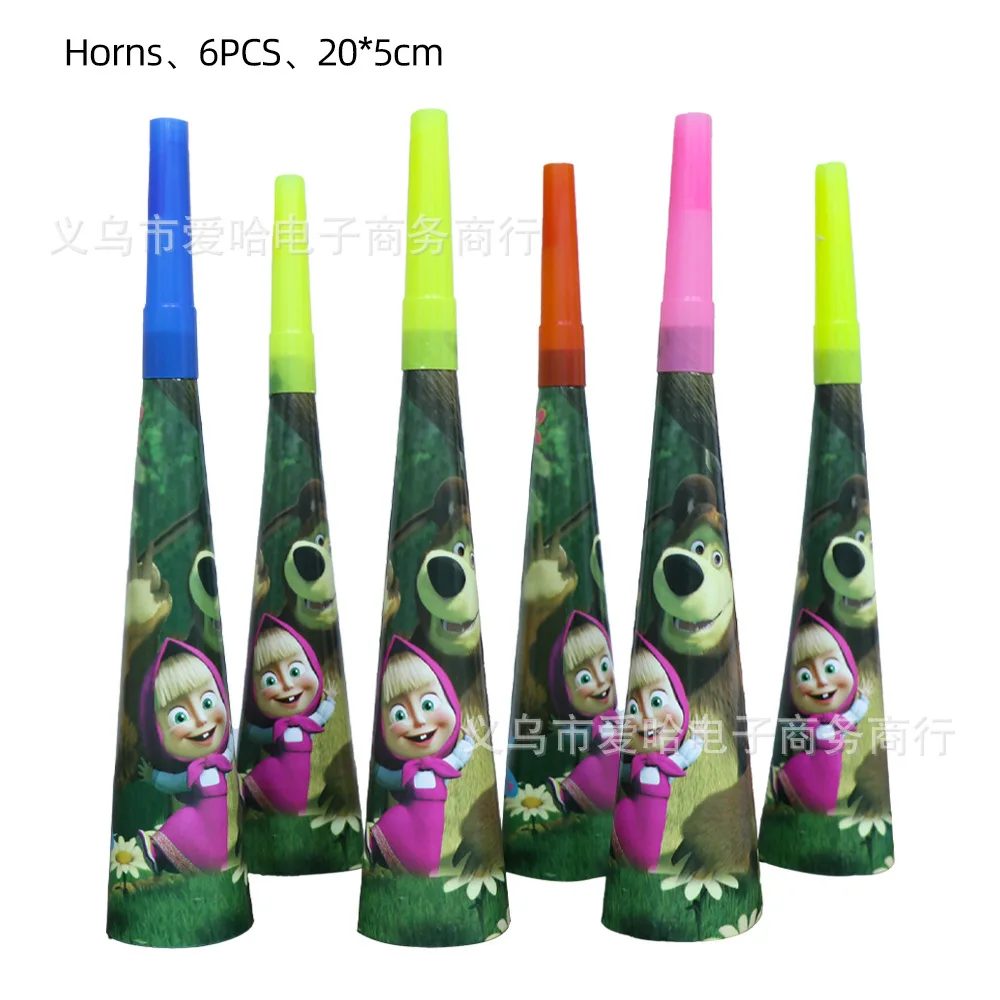 Mascha und der Bär Geburtstagsdekoration Tischgeschirr Becher Teller Tischdecke Ballon Banner Hintergrund Geschenktüten für Kinderparty-Zubehör – Detail 14