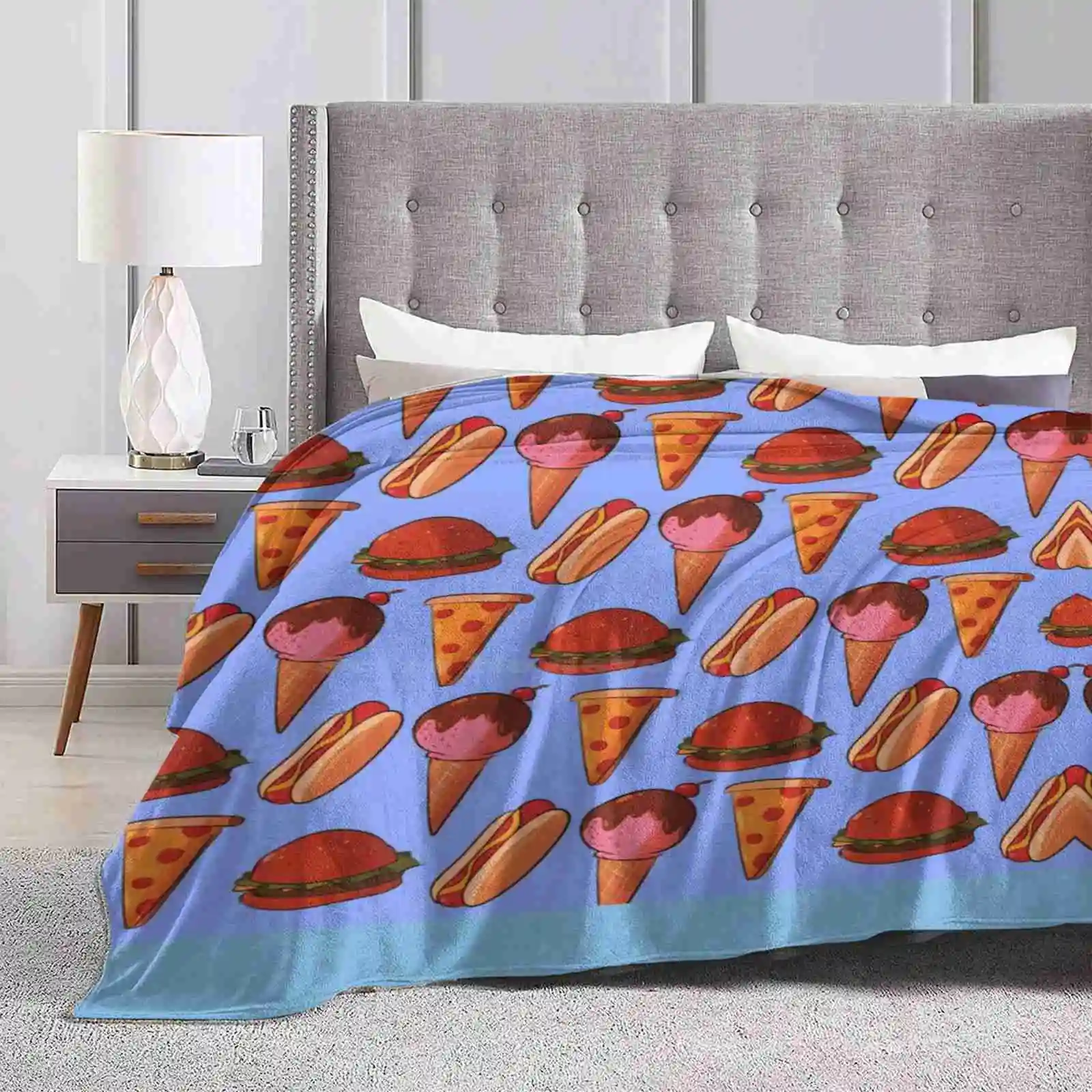 Eat Junk , Become Junk New Print Novelty Fashion Soft Warm Blanket Fast Food Pattern