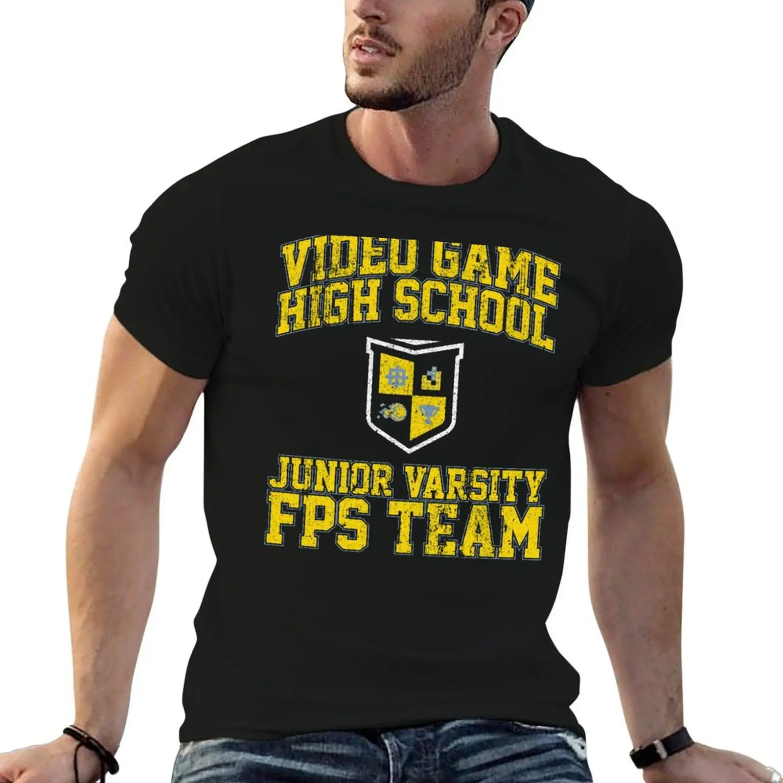 Video Game High School Junior Varsity FPS Team T-Shirt t shirts designer man t shirt heavy cotton T-Shirt