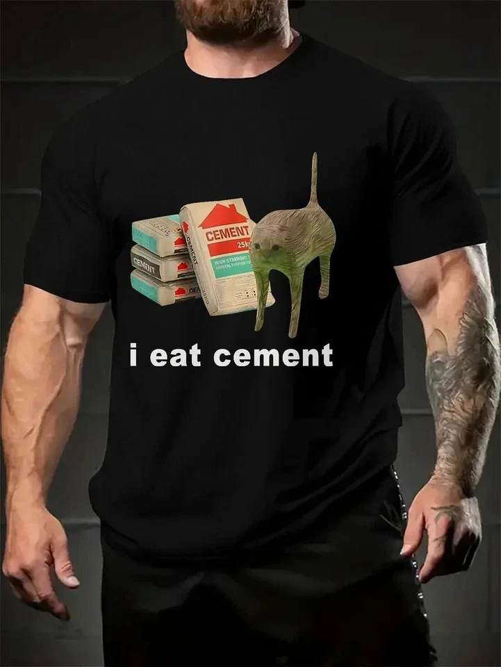 Men I Eat Cement Funny Cat Meme T Shirt Tee Funny Cotton Women Oversized Casual Summer Streetwear Vintage Harajuku ironic humor