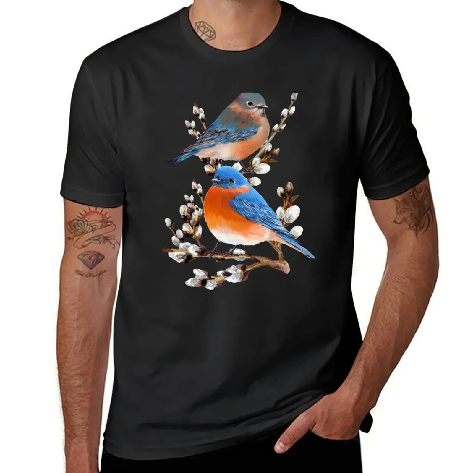 Eastern Bluebird Couple T-Shirt summer top oversized customizeds designer shirts black t shirts for men