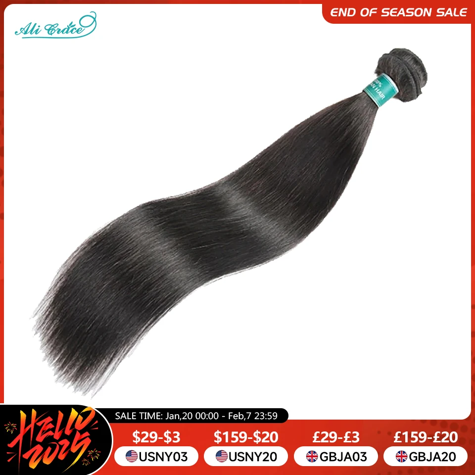 ALI GRACE Hair Straight Human Hair Bundles 1/3/4 Pcs Brazilian Straight Hair Bundles 28 30 32 Inch Remy Hair Weave Natural Color