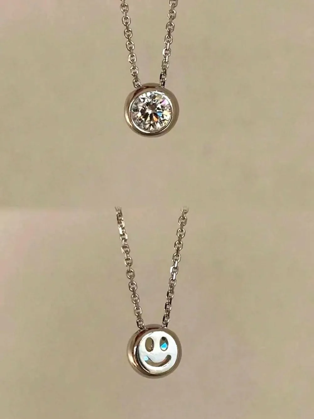 Dainty Smiley Bubble High Carbon Diamond Necklace, Classic Round Stone Smile Pendant for Women Daily Wear