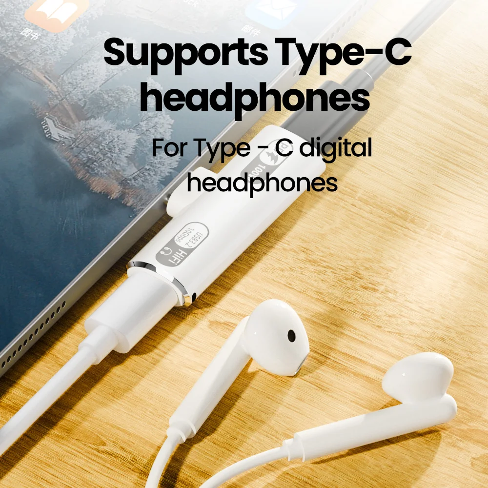 Adaptador OLAF 2 en 1 tipo C a doble tipo C hembra OTG PD 100W carga rápida adaptador de Audio USBC DAC convertidor de transferencia de datos de 10Gbps