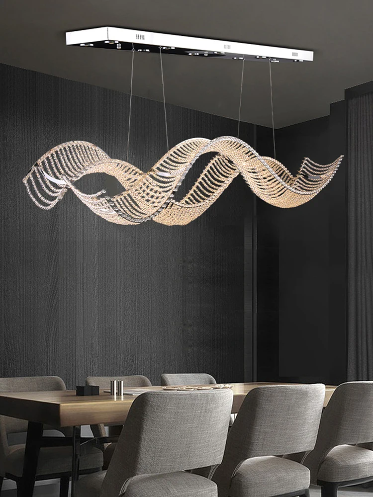 Modern Art Wave plafoniere LED Crystal Chain Lighting Fixture Home Long Hanging Lamp Room Decor sala da pranzo Lustre