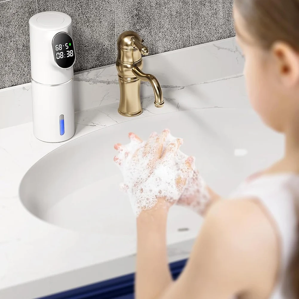 Automatischer Seifensp ender 5-stufige Einstellung ipx6 wasserfester Schaums eifen spender führte Zeit-und Temperatur anzeige