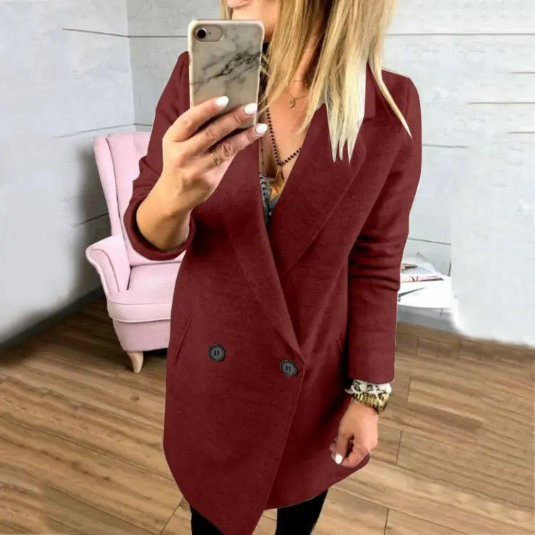 

Американская европейская новая мода осень-зима женские простые базовые однотонные повседневные модные длинные шерстяные женские пальто одежда