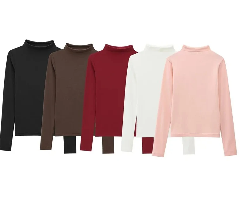 

Autumn New Style Solid Color Long Sleeve Turtleneck Simple Basic T-Shirt Casual Fashion Versatile