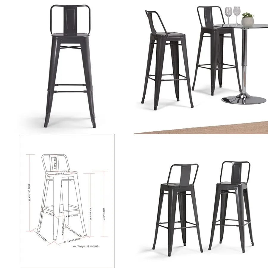 

Rayne s - Seat Height Industrial Chairs in, Contemporary Seating for Kitchen or Bar with Curved Back, Under-Seat Cross Brace, a