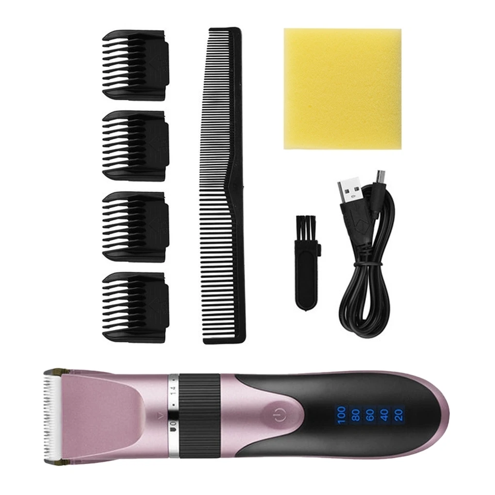 

Electric Hair Clippers 0.8-2.0mm USB Rechargeable Barber Man Ceramic Trimmer Haircutting Shaver with Limit Hairbrushes Gray