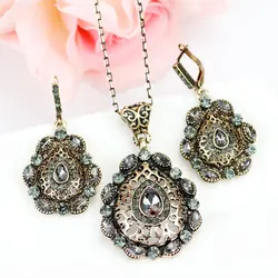 Neovisson Elegent Antique Turkish Bride Jewelry Sets Arabic Earring Necklace Round Crystal Vintage Indian Wedding Jewelry