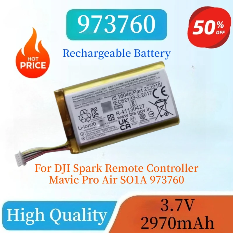 

New Rechargeable Battery Drones Remote Control Battery For DJI Spark Remote Controller Mavic Pro Air SO1A 973760 3.7V 2970mAh