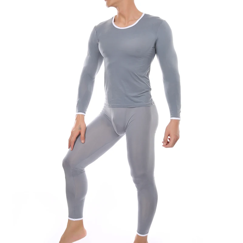 2 Piece Men's Autumn Winter Thermal Underwear Set Comfortable Leggings Lingerie Nightwear Soft Pants Transparent Winter Pajamas