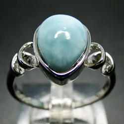 Hot Selling 925 Sterling Silver Natural Larimar Ring Womens Engagement Wedding Ring For Gift