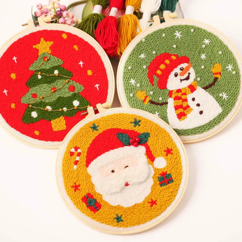 

Christmas Punch Needle Embroidery Kit Complete Beginners Needle Art Craft Yarn DIY Magic Needle For Embroidery Set Home Decor