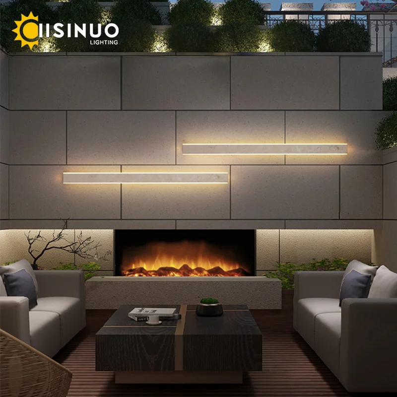 Outdoor Garden Wall Lamp Yellow Cave Natural Stone Long Strip Waterproof Lights Villa Courtyard Terrace Decora Lighting Fixtures