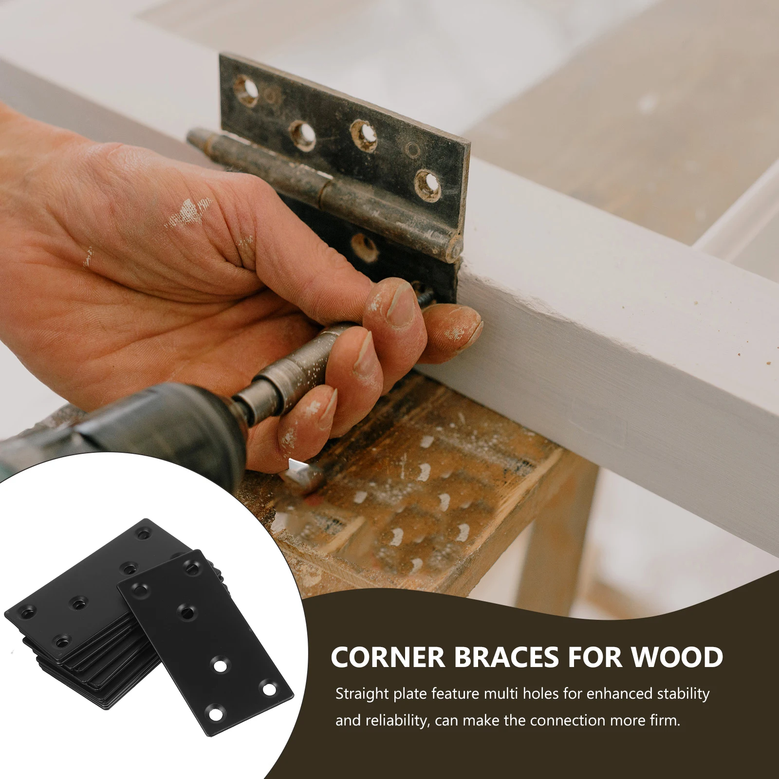 

12PCS Black Angle Brackets Metal Plates for Wood Furniture Connection Stainless Steel Mending Plates 6 Holes Easy