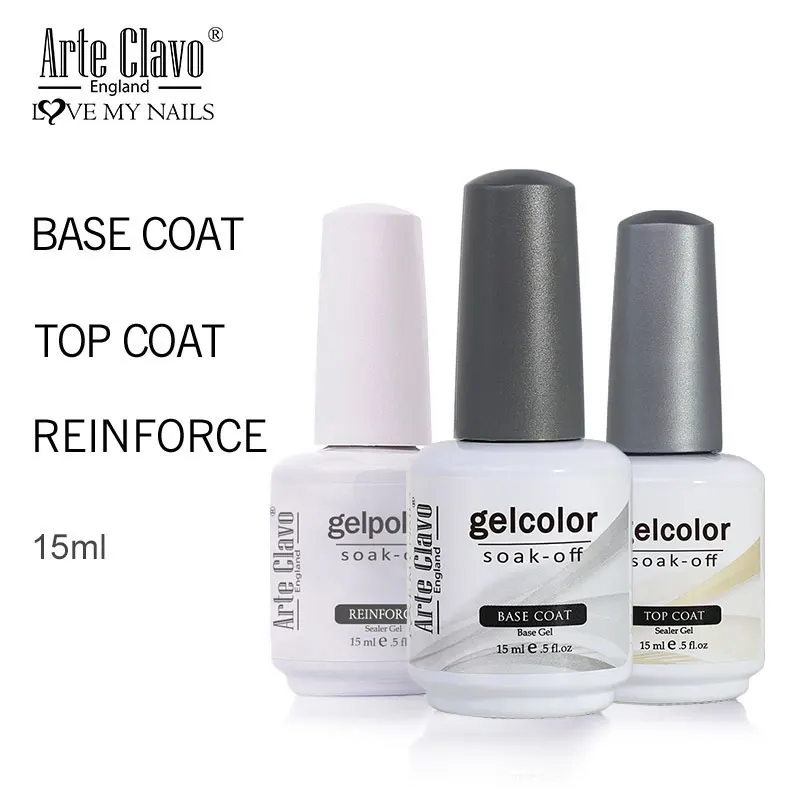 Arte clavo 15ml uv led gel unha polonês conjunto base primer top coat vernizes kit primer gel transparente conjunto de laca da arte do prego