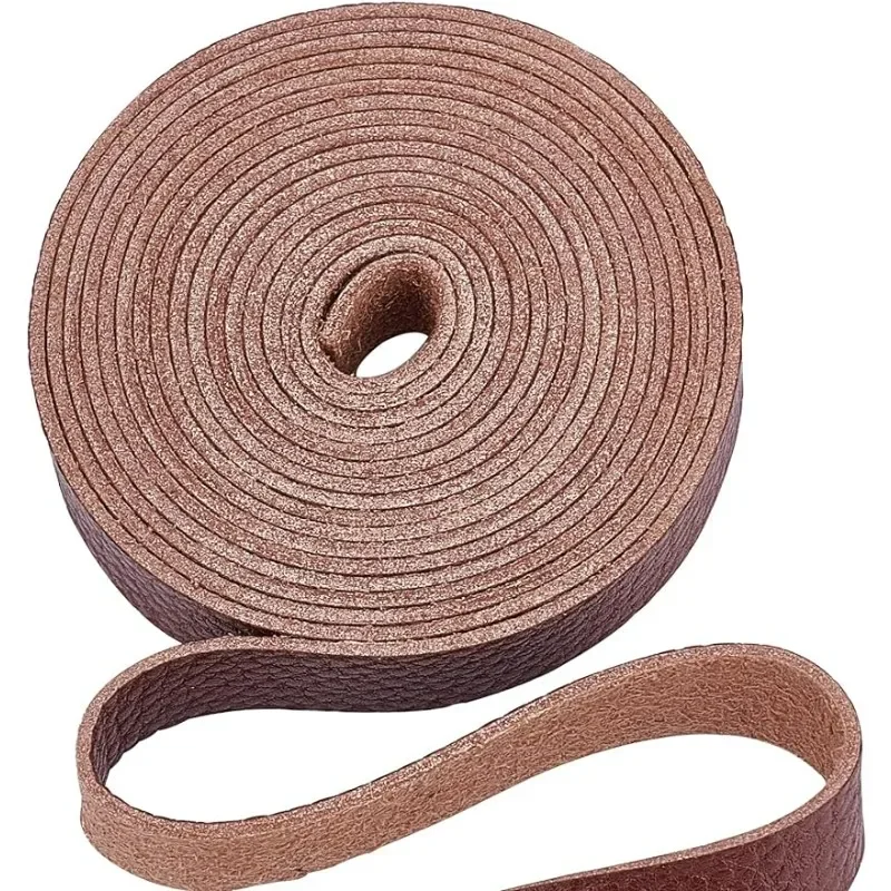 1Roll Brown Leather Strap Strip 0.5 Inch Wide 79 Inch Long Lychee Pattern Leather Belt Strips Wrap Single Sided Flat Cord