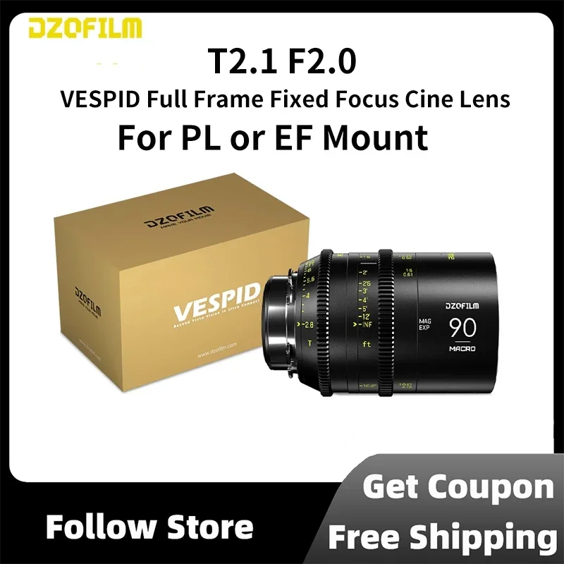 

DZOFilm VESPID Full Frame Fixed Focus Cine Lens T2.1 F2.0 16mm 25mm 50mm 90mm Lens PL or EF Mount for Photographer Film Shooting