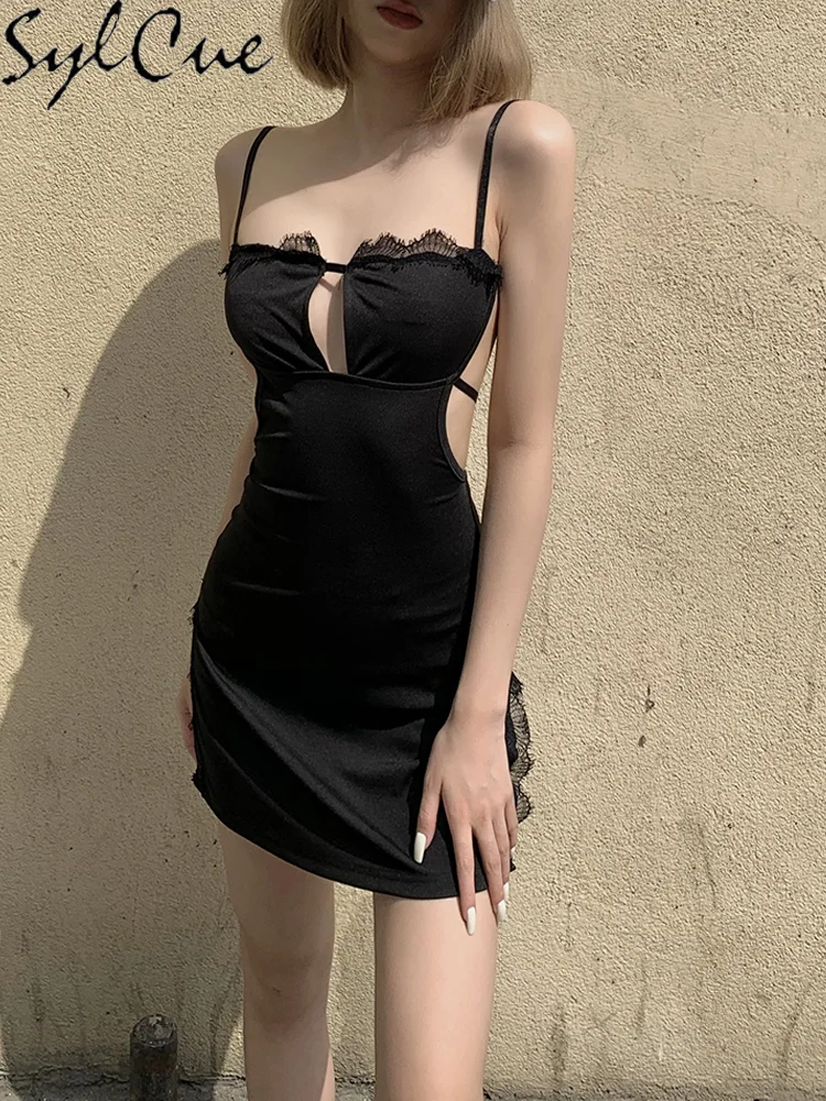 Sylcue Summer Internet Celebrity Blogger Stesso ritaglio sexy Body-Slimming Abito senza spalline con spacco in vita Hot Simple Trend Live