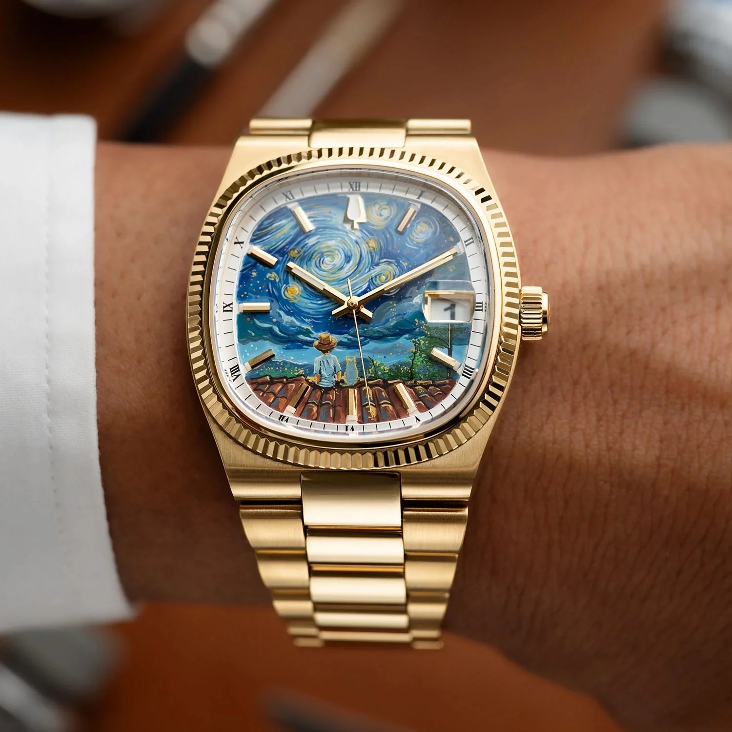 CILOA Square Retro Gold Watch for Men: A Light Luxury Gift, Trendy Fashionable Casual High-Quality New Waterproof Quartz Watch - Detail 1
