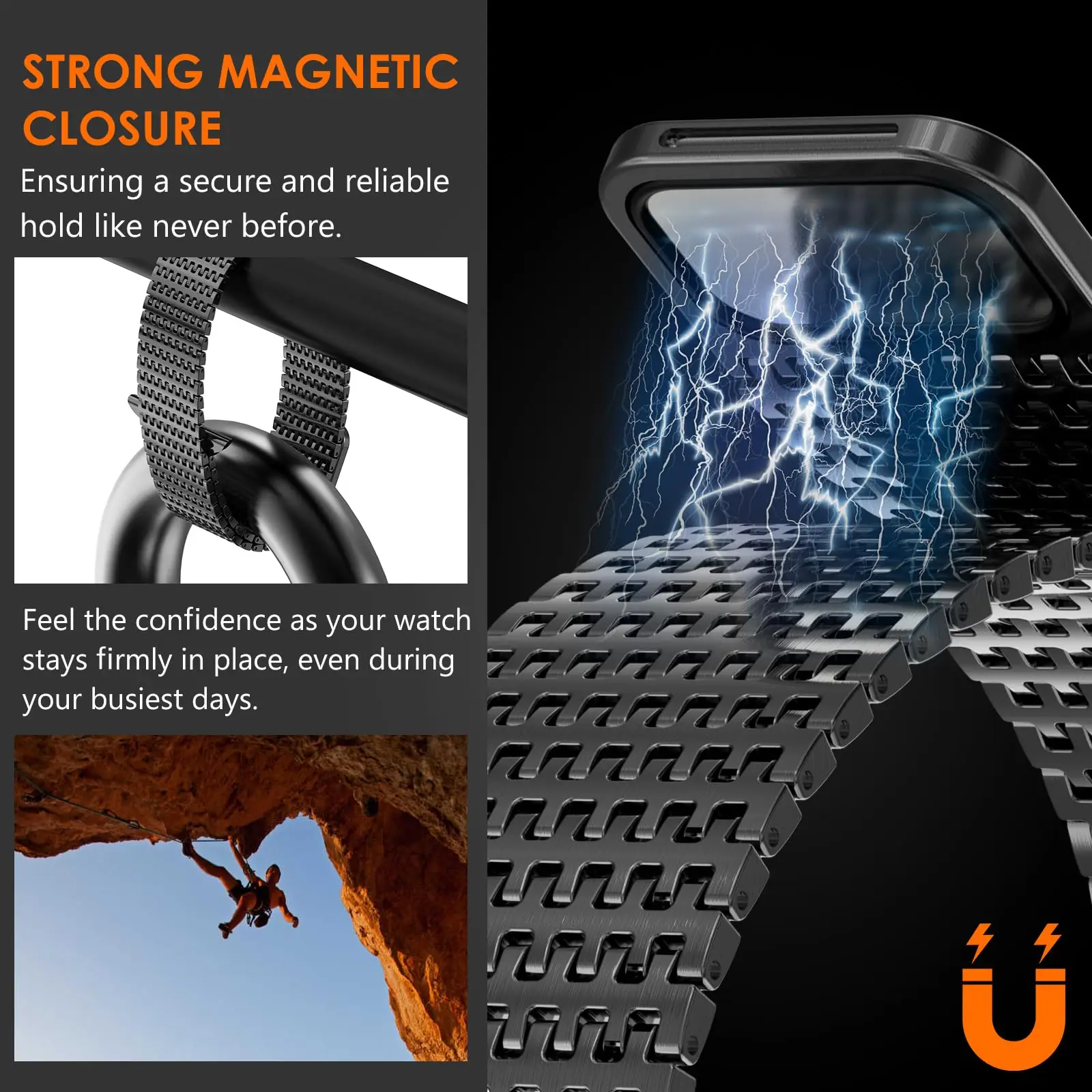 Correa magnética de acero inoxidable para Apple Watch, banda de 45mm, 44mm, 49mm, 42mm, pulsera de Metal para iWatch series 9, 8, 7, 6, 3, 5, se Ultra 2