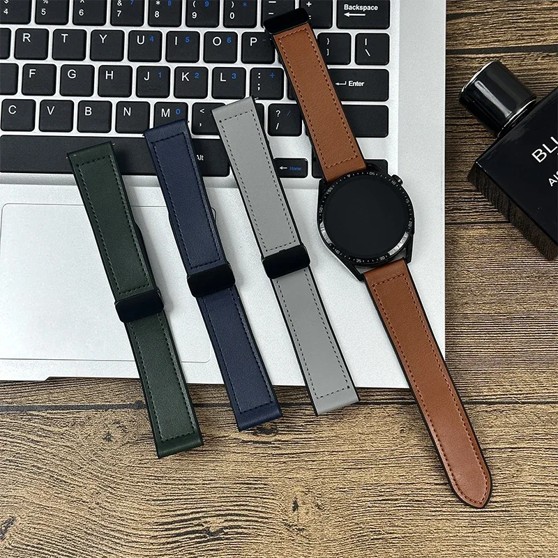22 مللي متر 20 مللي متر سيليكون + حزام من الجلد لساعة هواوي GT5-4-3-2/GT5 Pro 46 مللي متر مشبك مغناطيسي معصمه لساعة شاومي S4 S3 S2 S1