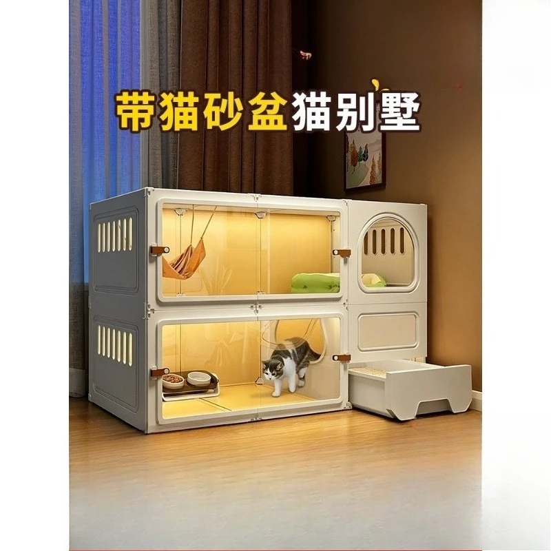 Spacious Indoor Cat Villa Enclosure Integrated Litter Box & Rest Bed Household Large‑Space Cat Cage House for Cats Pet Supplies